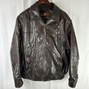Marc New York Andrew Marc Heavy Leather Bomber Jacket Men XL Dark Brown